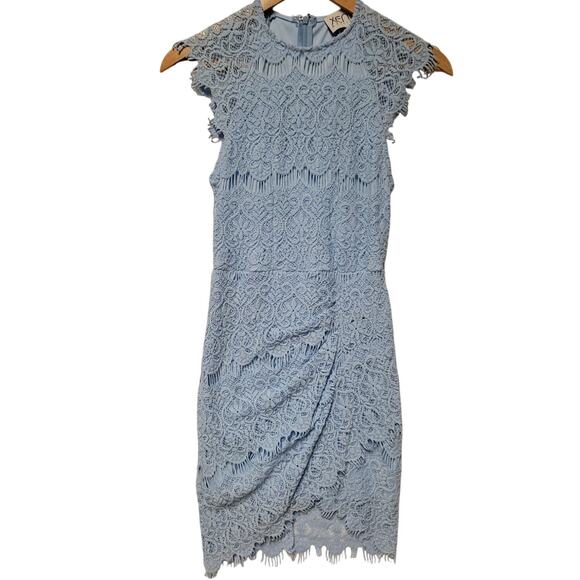 Pastel Blue Lace Bodycon Short Dress Coquette Feminine Wedding Guest‎ Size 4 - Picture 1 of 8
